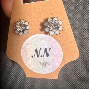 White Flower Earrings with large Pearl backs